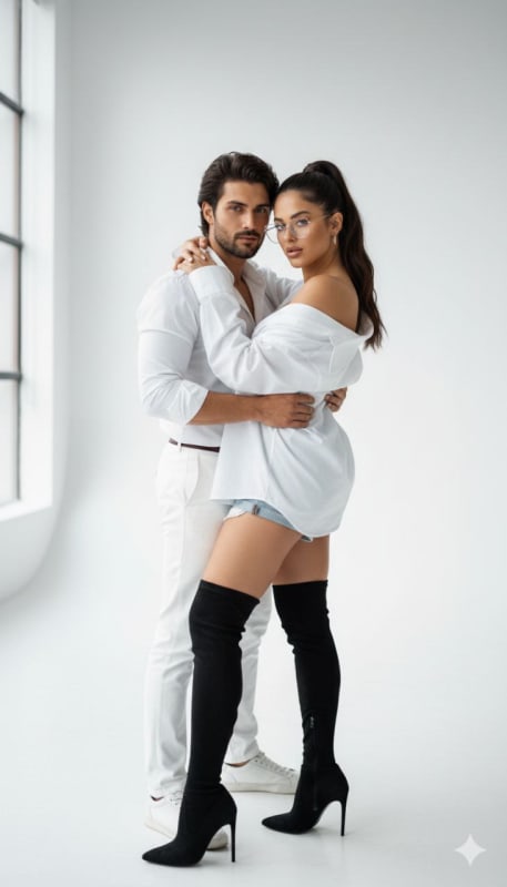 White Outfit Couple Fashion Portrait thumbnail 2