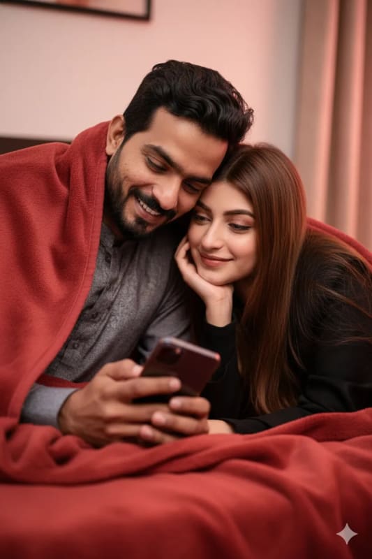 Romantic Couple Under Blanket: 8K Cinematic Photo - view 1