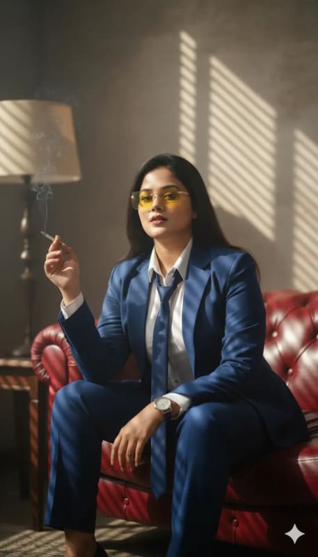 Confident Woman in Blue Suit: Cinematic Portrait - view 1