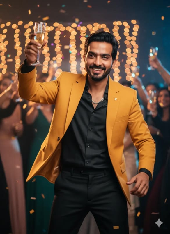 Stylish Man Dancing at Party: Cinematic Portrait - view 1