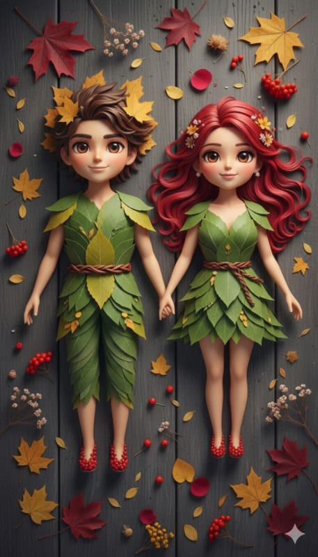 Autumn Leaf Art Couple Portrait thumbnail 3
