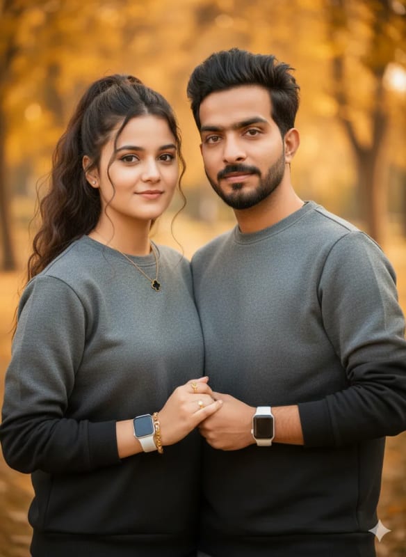 Warm Couple Portrait with Fashionable Accessories thumbnail 2