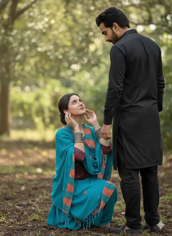 Intimate Outdoor Scene: Man and Woman in Traditional Attire thumbnail 2