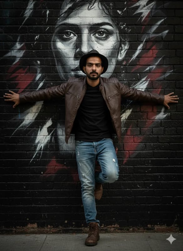 Stylish Urban Portrait with Artistic Mural - view 1
