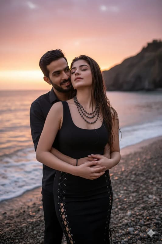 Romantic Couple Portrait with Dark Dress - view 1