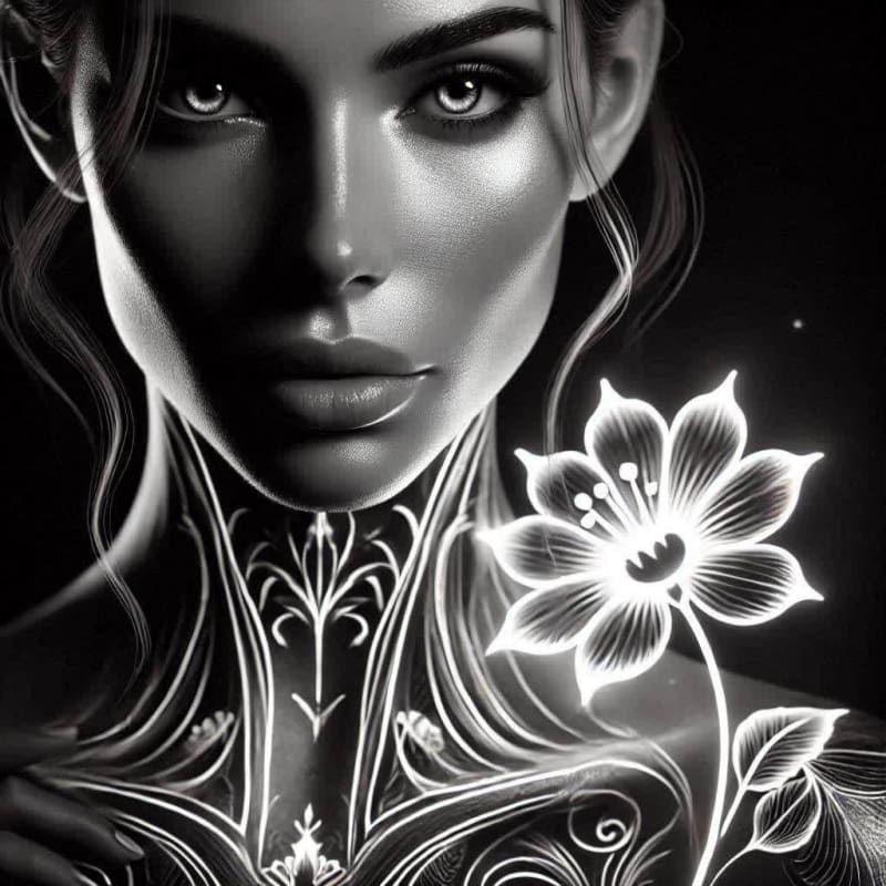 Neon Flower Tattoo Portrait: Daz3D Hyperrealistic Art thumbnail 2