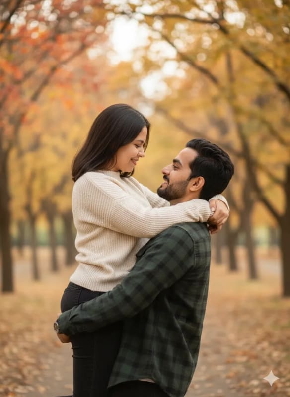 Romantic Couple in Autumn: Outdoor Embrace Photography thumbnail 3