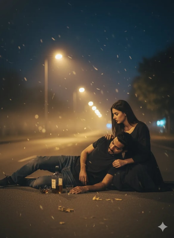 Emotional Night Scene: Sorrow and Compassion in Urban Landscape thumbnail 3