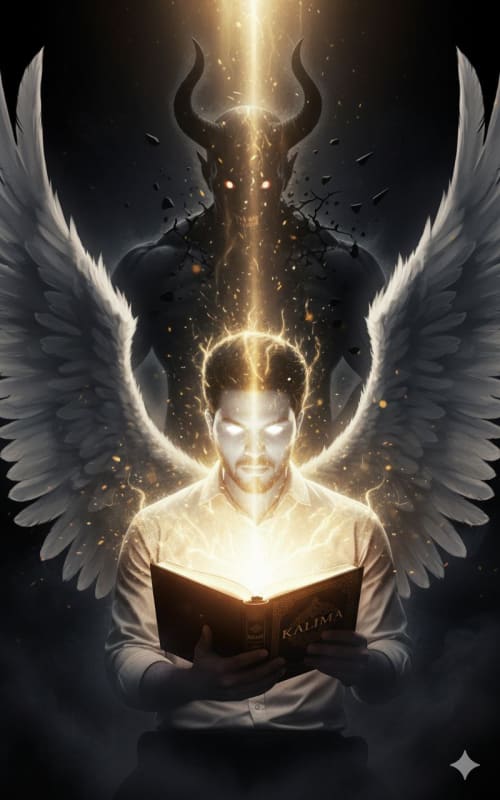 Cinematic Portrait: Man Reading Under Demonic Threat thumbnail 2