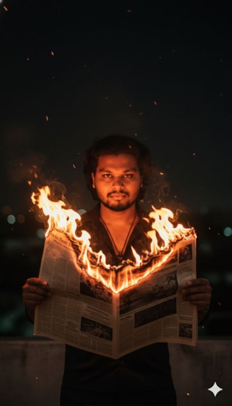 Cinematic Anti-Hero with Burning Newspaper thumbnail 2