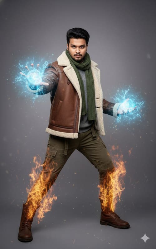 Epic Fantasy Portrait: Man with Magical Energy and Shearling Jacket thumbnail 2