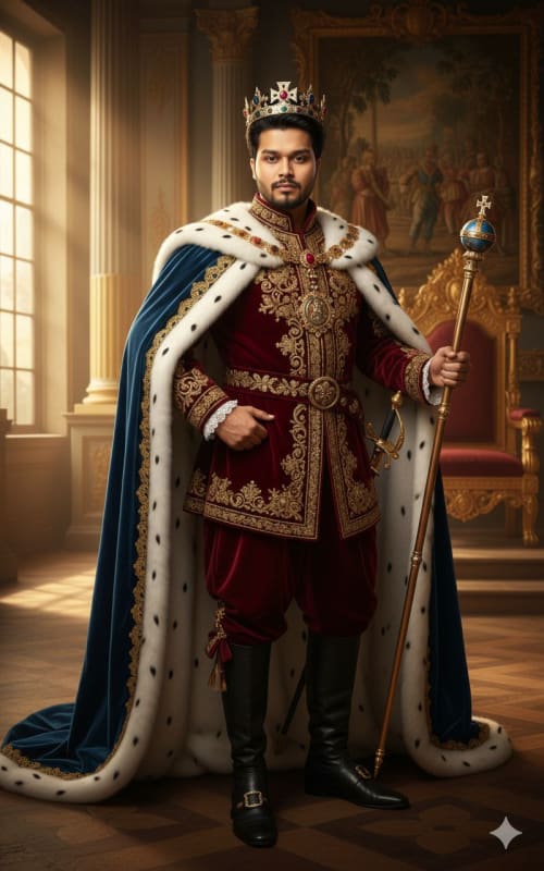 Royal Portrait: Young Man in Regal Attire AI Prompt - view 1