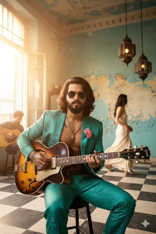 Vintage Guitarist in Havana: A High-Fashion AI Photography Prompt - view 1