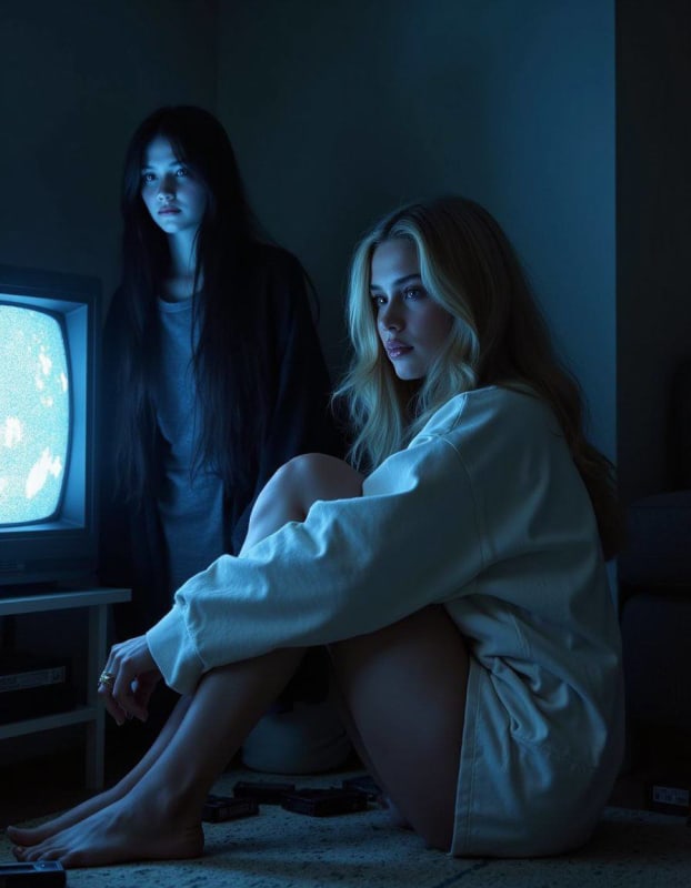 Eerie Halloween Portrait with Samara Emerging from TV thumbnail 2