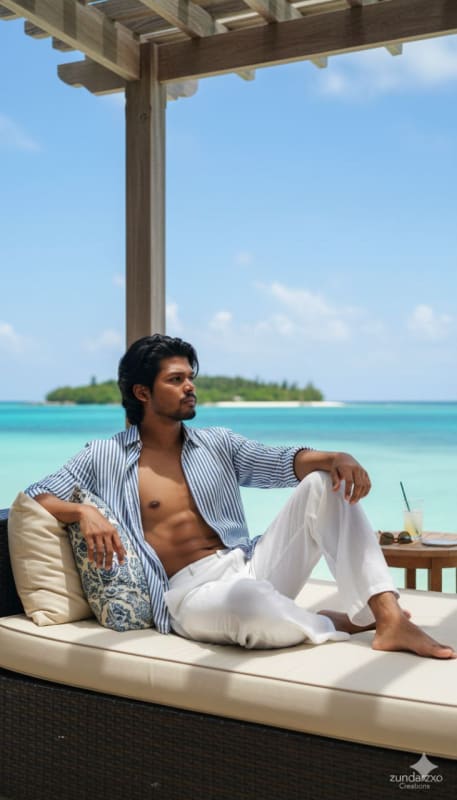 Luxury Seaside Resort Portrait - Young Man Lounging - view 1