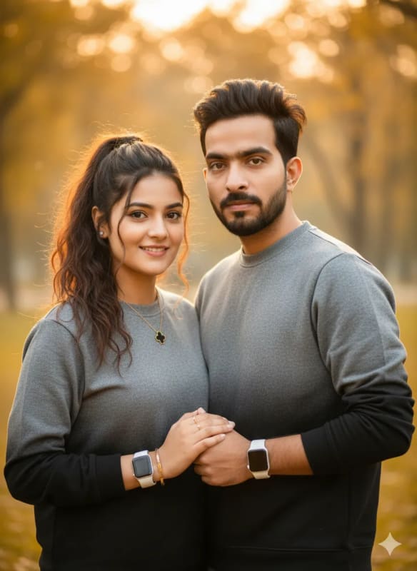 Warm Couple Portrait with Fashionable Accessories - view 1