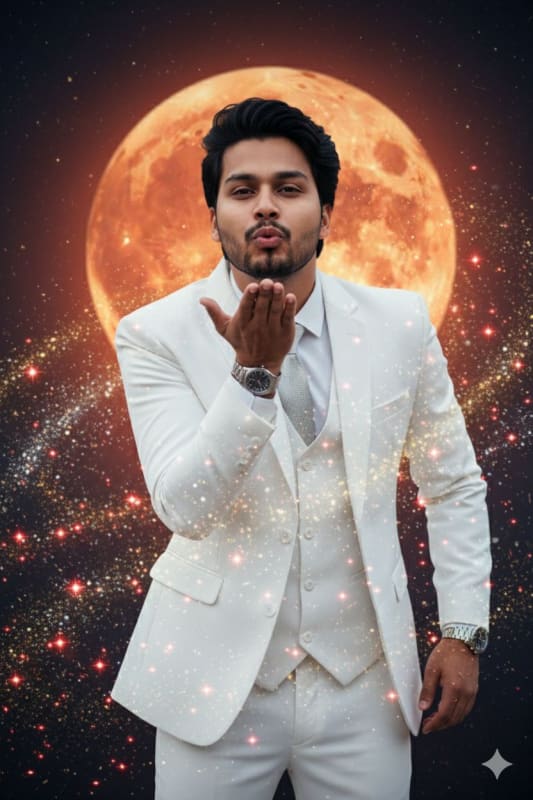 Romantic Stardust Portrait of a Man Blowing a Kiss - view 1