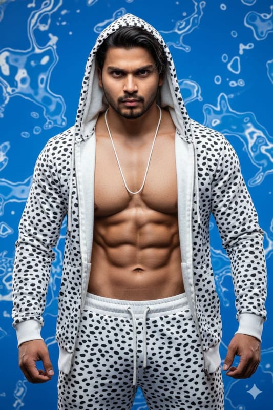 Muscular Man Portrait with Dalmatian Hoodie - view 1