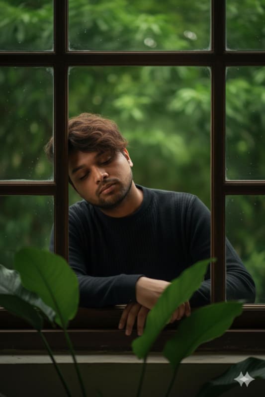 Cinematic Window Portrait with Green Bokeh - view 1