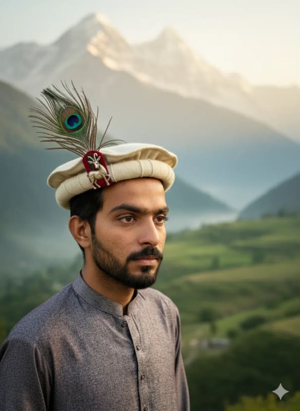 Chitrali Boy Portrait: Traditional Pakol in Mountain Landscape thumbnail 2