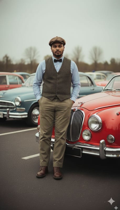 Vintage Car Portrait: Young Man in Classic Style thumbnail 2