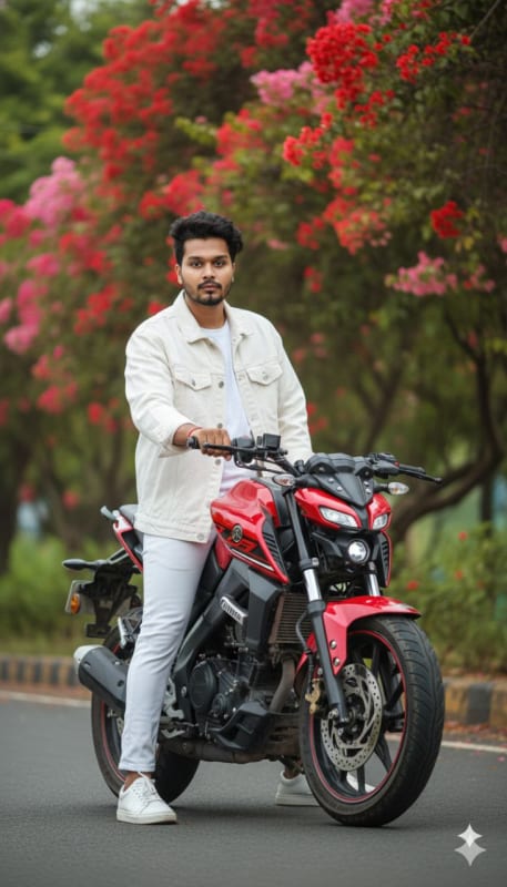 White Denim Fashion on Red MT15 Motorcycle thumbnail 2