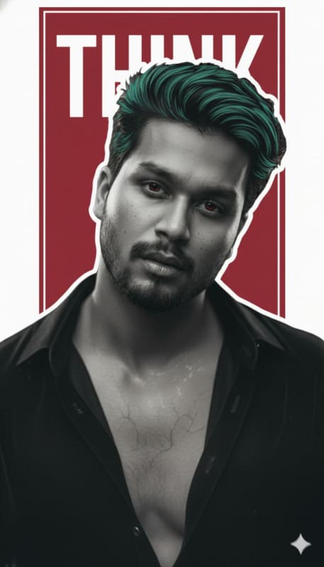 Striking Black and White Portrait with Pop Art Accents thumbnail 3