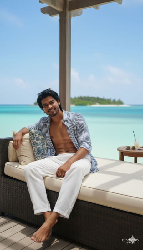 Luxury Seaside Resort Portrait - Young Man Lounging thumbnail 4