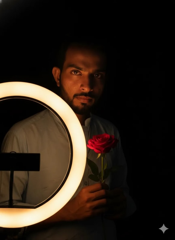 Dramatic Portrait with Ring Light and Red Rose thumbnail 2