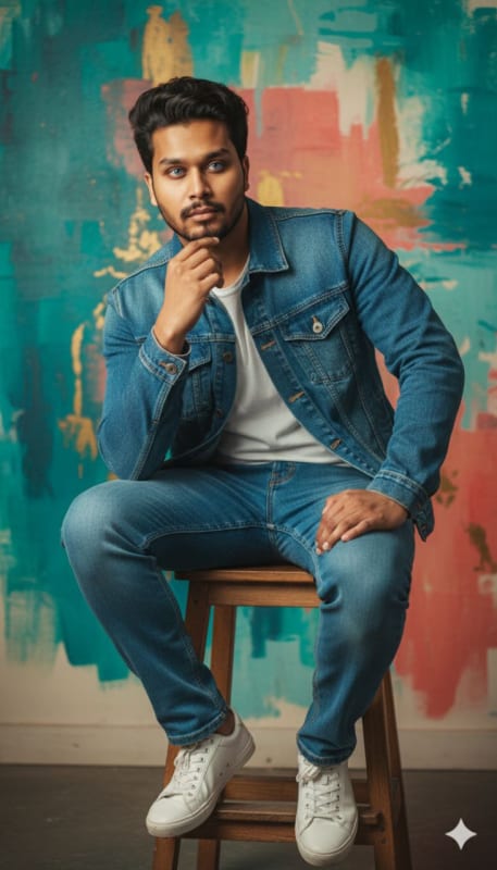 Photorealistic Portrait of a Young Man in Denim Jacket thumbnail 2