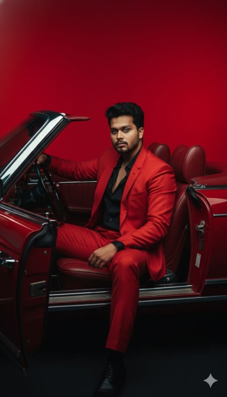 Monochromatic Red Mercedes Editorial Portrait - view 1