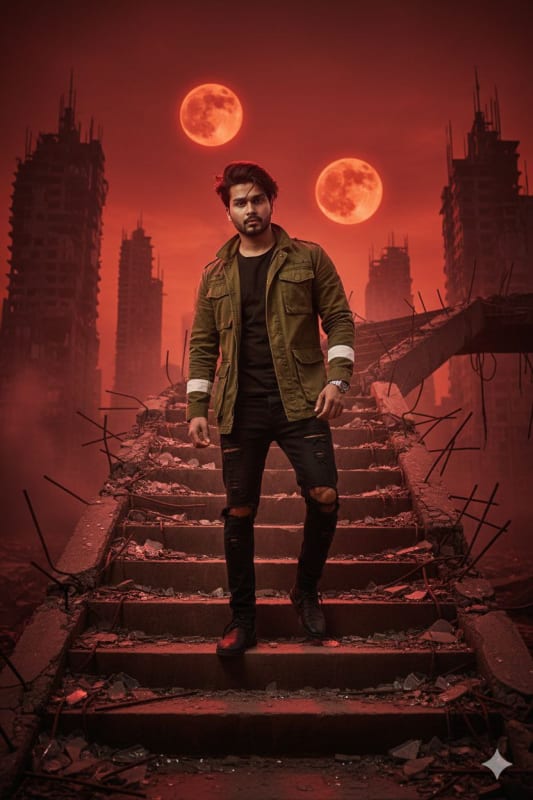 Dystopian Portrait: Handsome Man in Ruined City - view 1