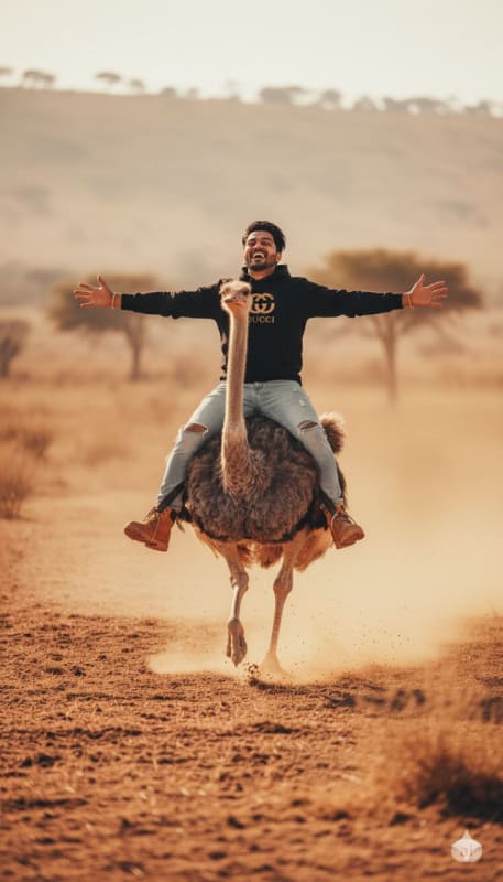 Joyful Ostrich Rider Cinematic Photo thumbnail 2