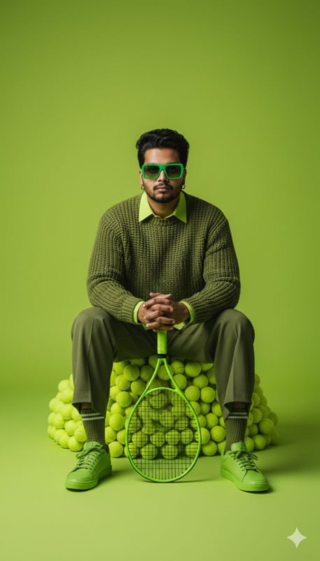 Monochrome Lime Green Fashion Portrait thumbnail 2