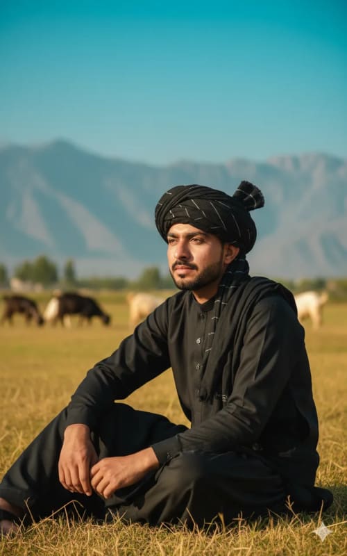 Serene Pashtun Portrait in Mountain Landscape thumbnail 2