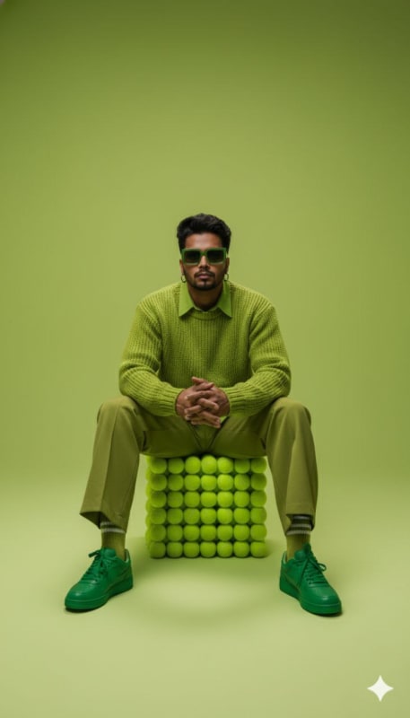 Monochrome Lime Green Fashion Portrait thumbnail 3