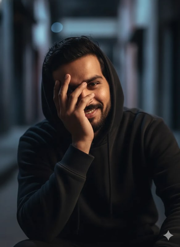 Mysterious Hooded Man Portrait with Soft Lighting - view 1