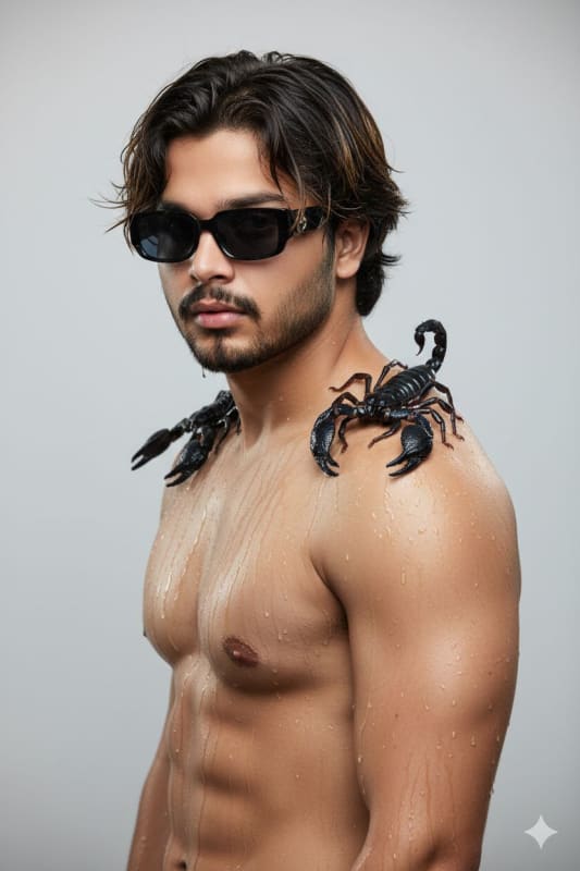 Hyperrealistic Portrait: Athletic Man with Scorpion - view 1