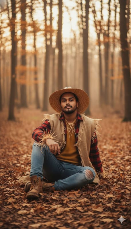 Ultra-Realistic Scarecrow Portrait in Autumn Forest thumbnail 3