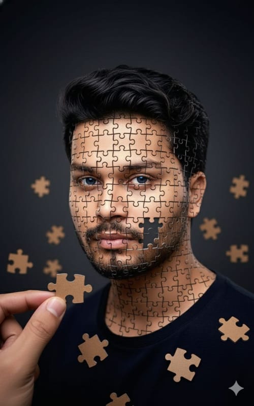 Hyper-Realistic Jigsaw Puzzle Portrait: AI Art Prompt - view 1