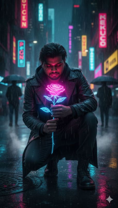 Neo-Noir Cyberpunk Rose Portrait - view 1
