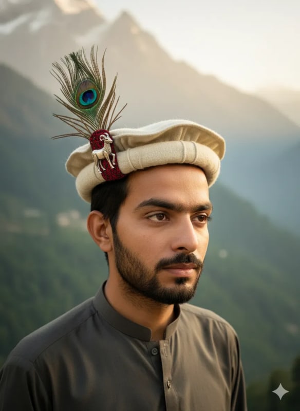 Chitrali Boy Portrait: Traditional Pakol in Mountain Landscape - view 1