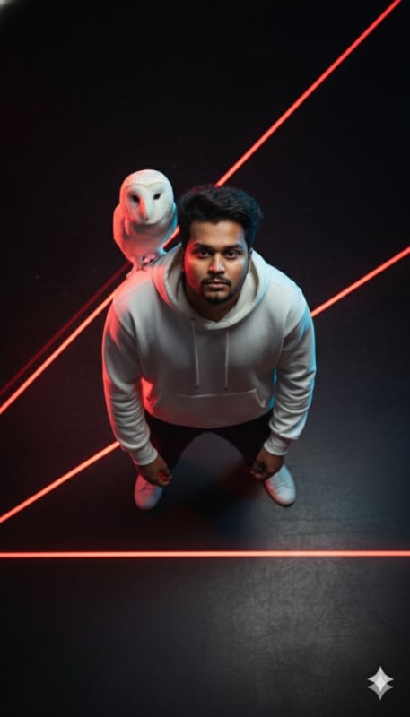 Neon Noir White Owl Fashion Portrait - view 1