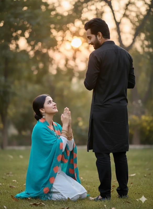 Intimate Outdoor Scene: Man and Woman in Traditional Attire thumbnail 4