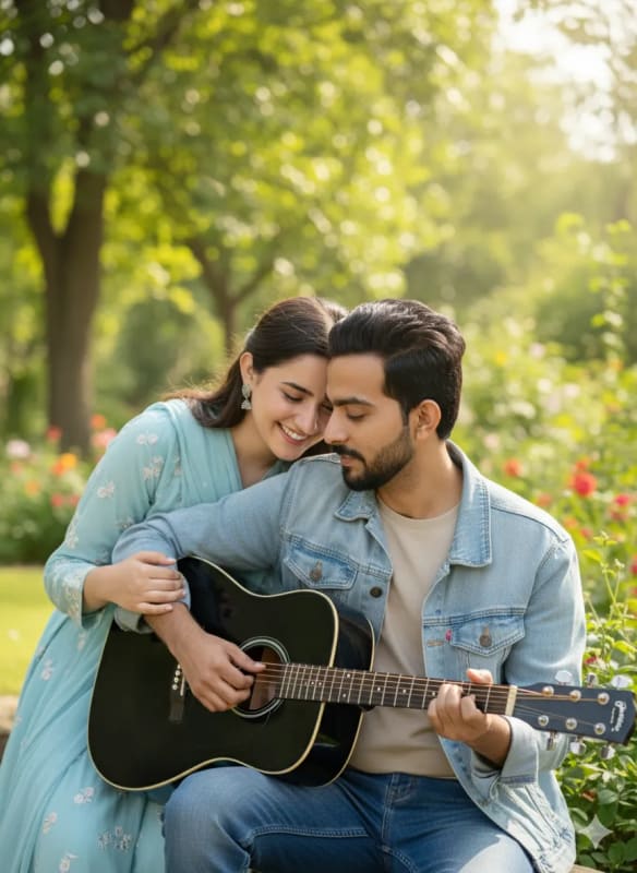 Romantic Garden Serenade: A Couple's Tender Moment thumbnail 2