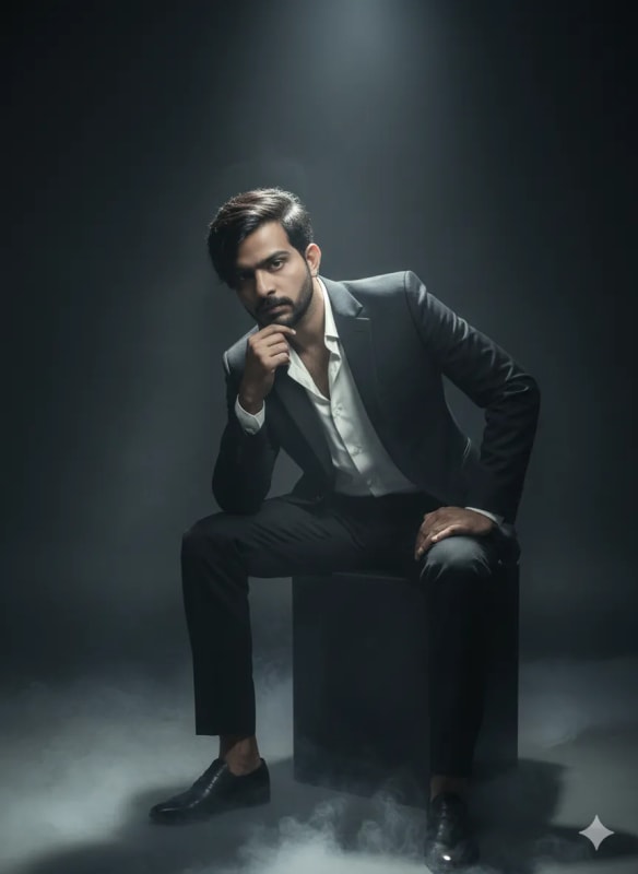 Cinematic Editorial Portrait of a Person in a Smoky Studio - view 1