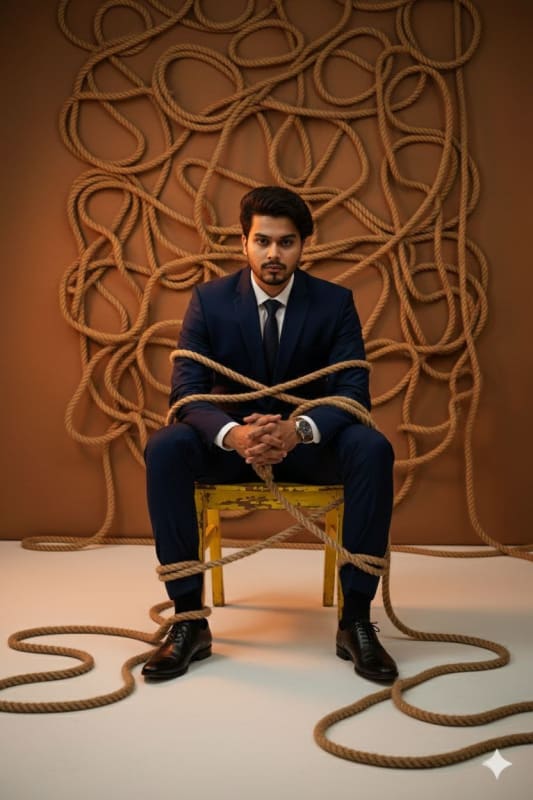 Artistic Studio Portrait with Rope and Cinematic Lighting - view 1
