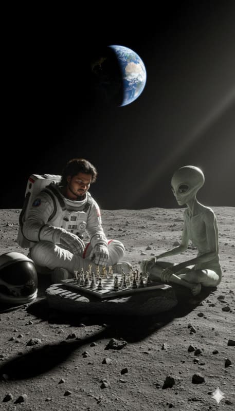 Interstellar Chess: Astronaut vs Alien on the Moon - view 1