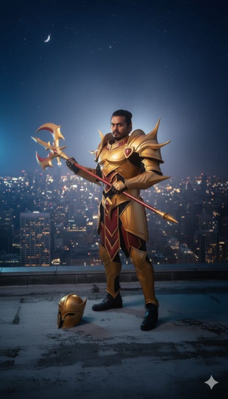 Golden Saint Warrior on City Rooftop thumbnail 4