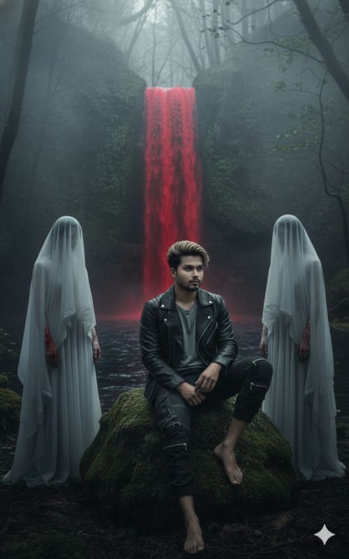Gothic Forest Encounter: Androgynous Man with Spectral Figures thumbnail 3